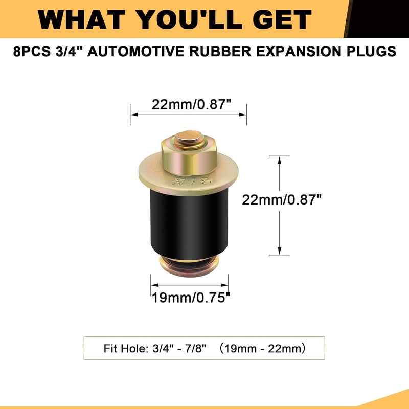 Siptenk 3/4" Freeze Rubber Expansion Plug 8 pcs, Automotive Rubber Expandable Freeze Plugs for Engine - Image 2